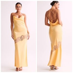 Meshki Chandra Lace Detail Satin Maxi Dress Yellow Large